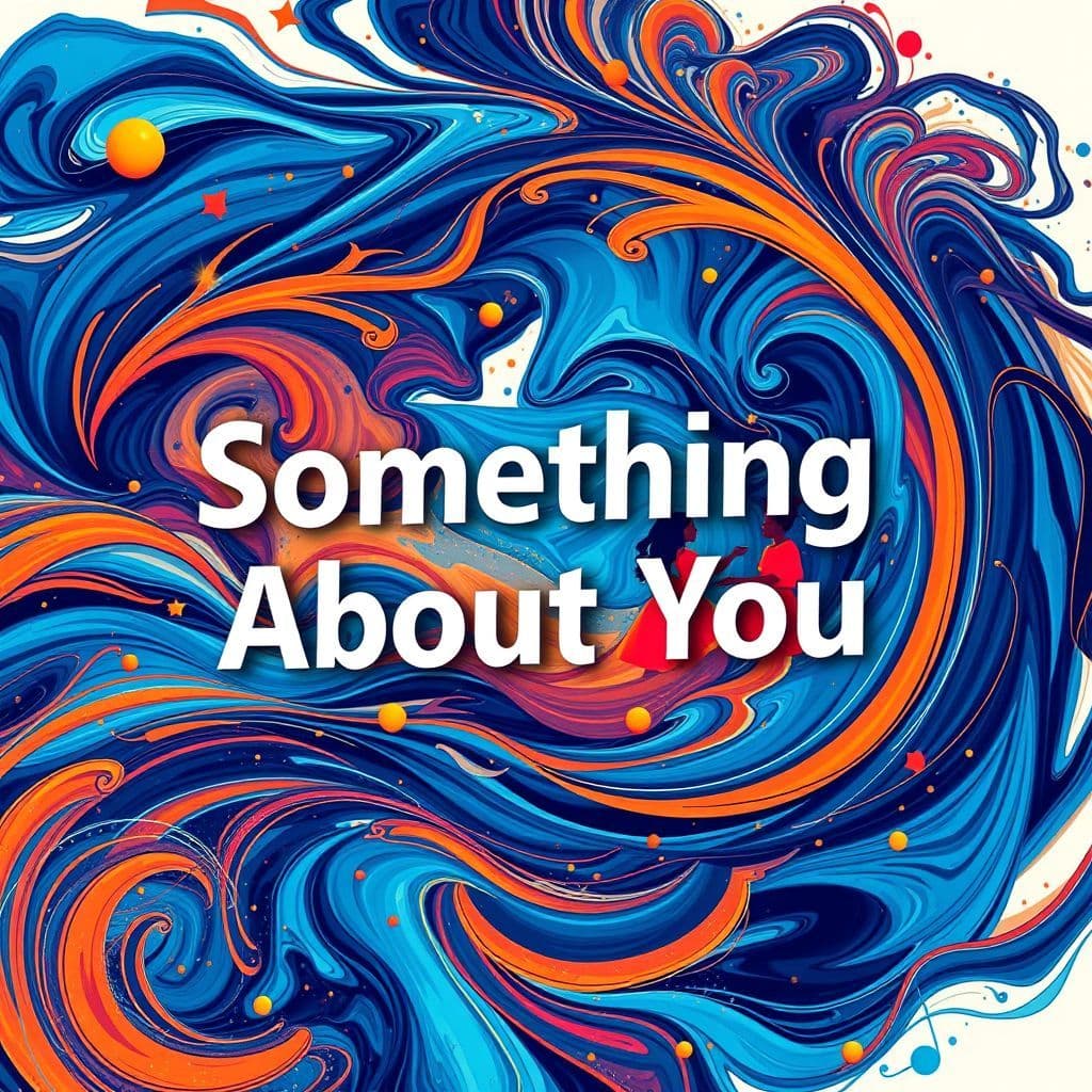 Afrobeat AI Album Cover — An abstract afrobeat music cover showcasing flowing sound waves intertwined with colorful silhouettes of dancers; surreal visual style with swirling patterns, the text "Something About You" artistically woven into the waves; dynamic energy, bright blues and oranges, highly detailed, 8k resolution, evoking deep emotions
