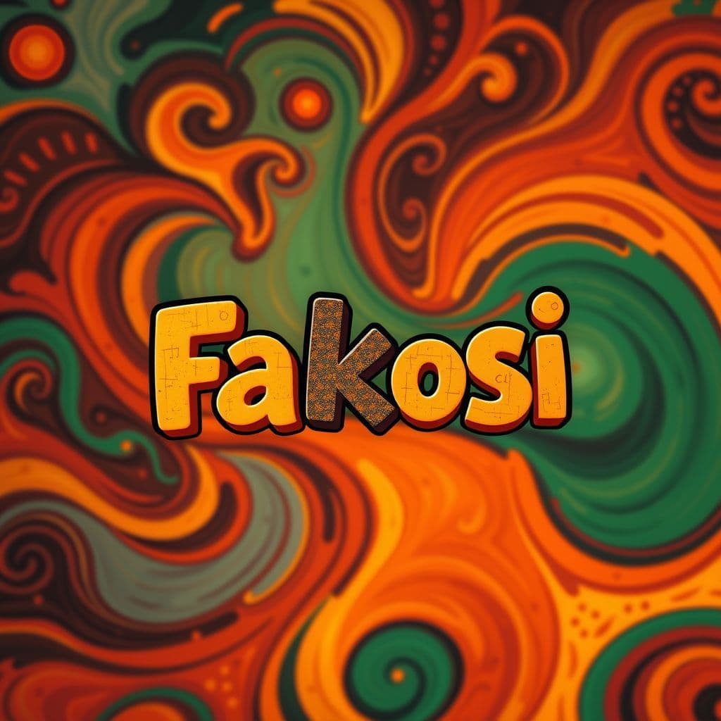 Afrobeat AI Album Cover — A vibrant afrobeat album cover featuring swirling colors and abstract patterns that capture the essence of cultural celebration; the focal point is the title "Fakosi" in bold, playful typography, warm lighting, rich earth tones with bright accents, highly detailed, 8k resolution