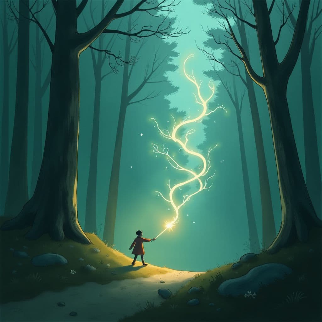 Indie AI Album Cover — A moody, acoustic indie-rock album cover featuring a shadowy figure chasing soft, ethereal wisps of light against a blurred forest backdrop; surreal visual style with a dreamy, muted color palette of blues and greens, atmospheric lighting, highly detailed illustration, 8k resolution