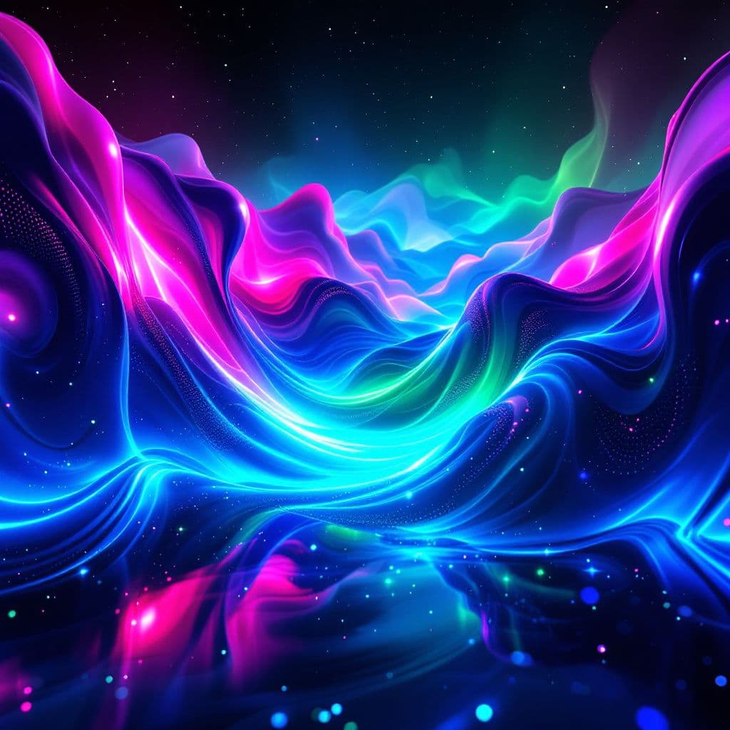 Latin AI Album Cover — A vibrant, futuristic album cover for 'BELLALOKA', featuring abstract, dynamic waves of neon colors representing reggaeton energy; psychedelic lighting effects with deep sliding bass vibrations, aerial perspective, high contrast between dark and vibrant hues, 8k resolution, immersive and emotional atmosphere, professional quality, highly detailed textures.