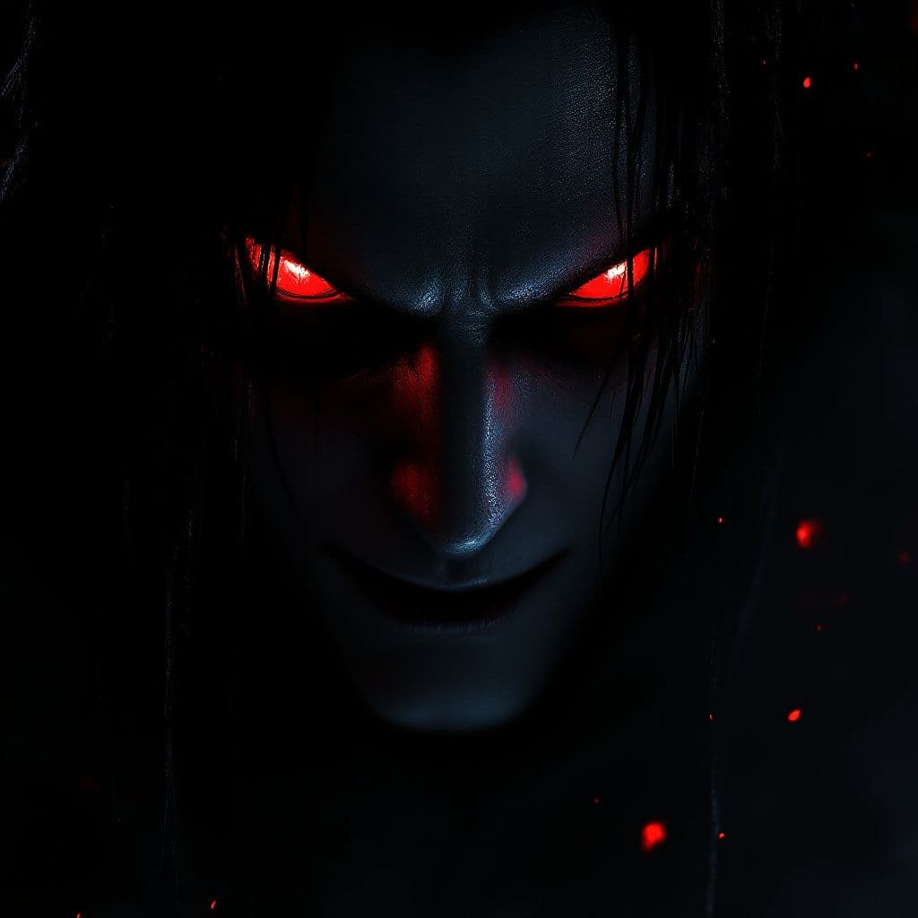 Rap AI Album Cover — A dark underground rap album cover featuring a close-up of a menacing figure with red glowing eyes reminiscent of Hellsing Alucard; moody lighting with shadows enhancing the features, photorealistic details, dark color palette with blacks and deep reds, highly detailed, atmospheric and intense feel, 8k resolution